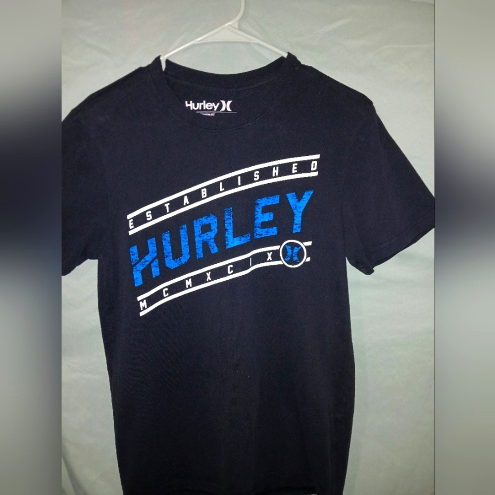 Hurley Men's Black T-Shirt with Blue Logo